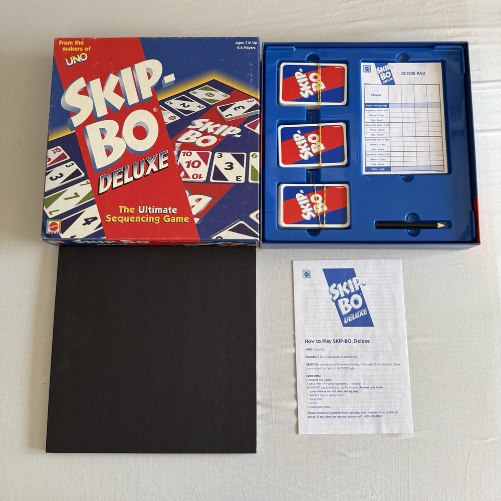 Skip-Bo Deluxe Board Game 2001 Mattel Family Kids Complete Cards